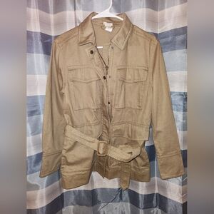 XS J. Crew Khaki Olive Tone Jacket, Military Style, Utility, Cotton, Cargo
